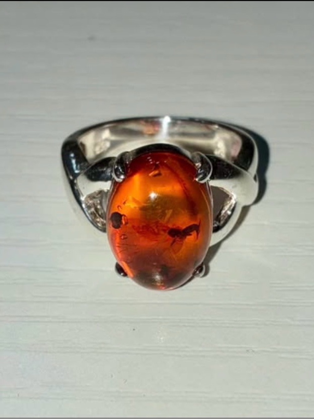 Sterling-Style Amber Oval Cabochon Ring - Orange